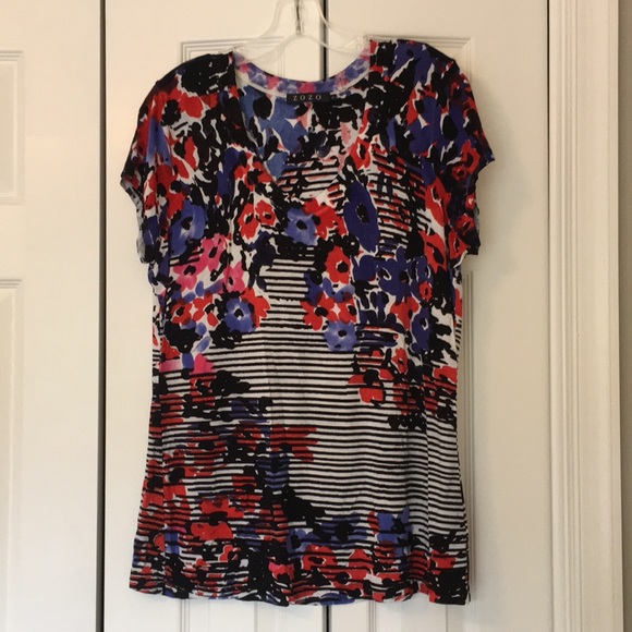 zozo Tops - Zozo striped floral short sleeve top